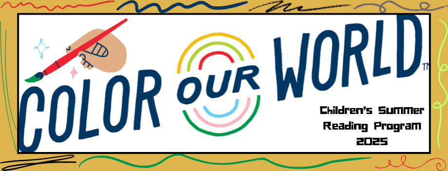 frame with colorful squiggles and a hand holding a paint brush