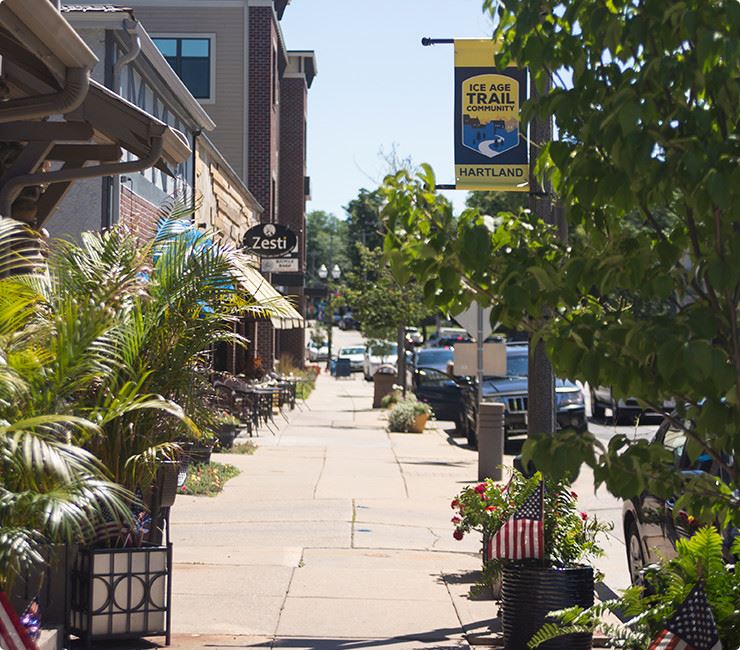 Downtown Sidewalk With Plants